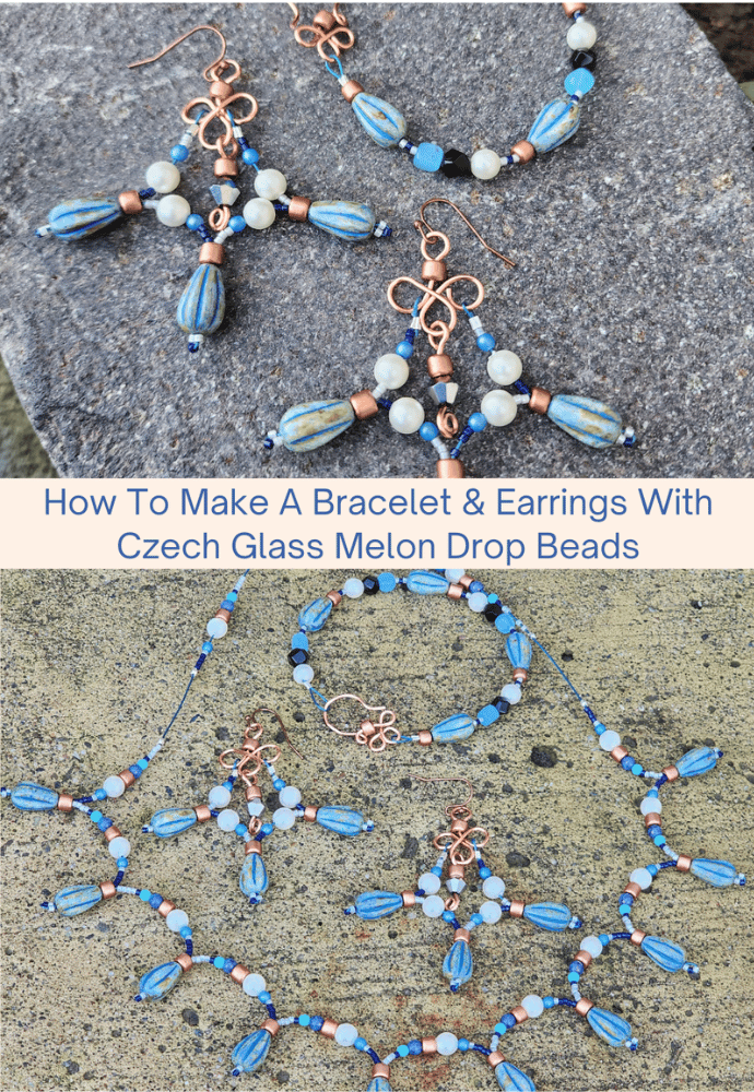 How To Make A Bracelet & Earrings With Czech Glass Melon Drop Beads Collage How To Make A Bracelet & Earrings With Czech Glass Melon Drop Beads Collage