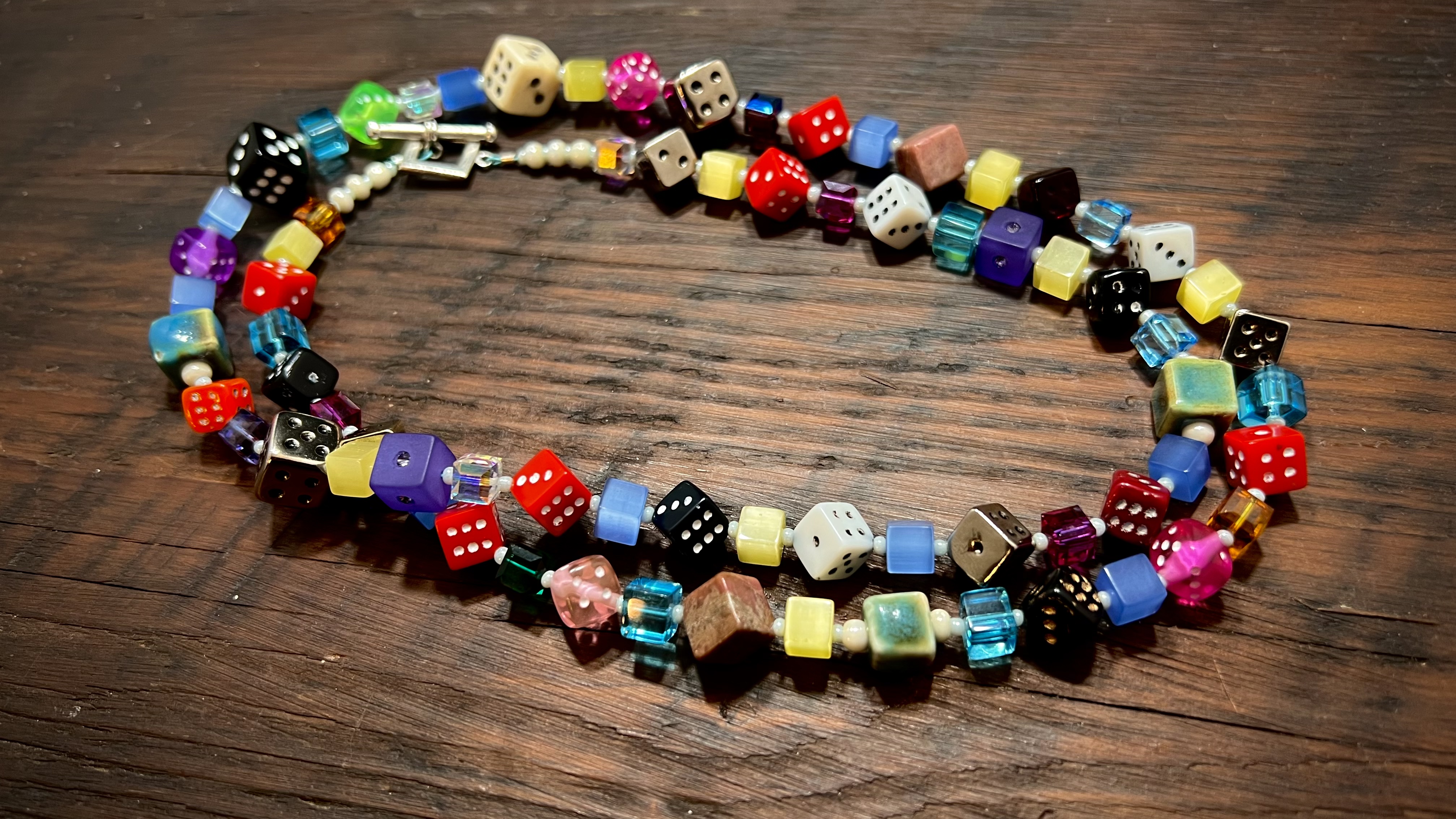 Allegory Gallery Assorted Colors Dice Necklace with Soft Flex Beading Wire by Andrew Thornton