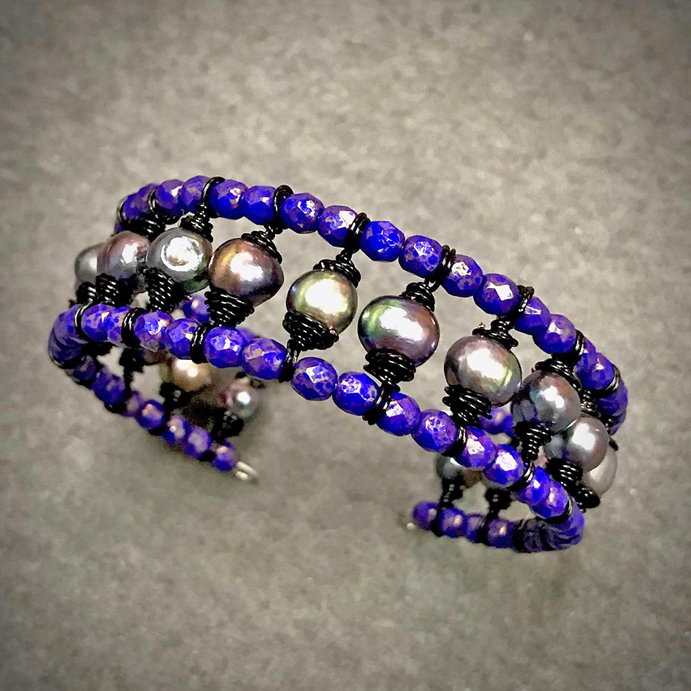 Beaded Pearl Cuff Bracelet with Soft Flex Craft Wire by Allegory Gallery