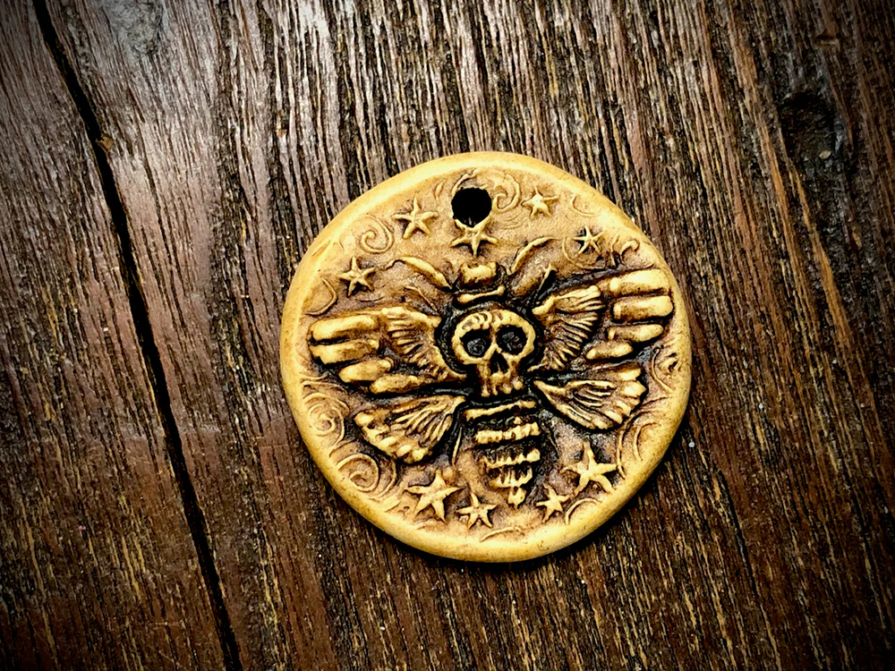 Skull Bee Polymer Clay Pendant by Andrew Thornton