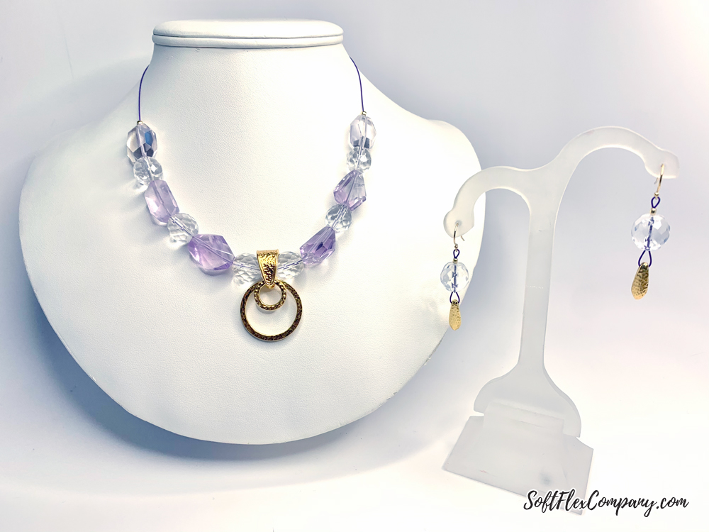 Purple Amethyst and Crystal Beaded Necklace and Crystal Earrings by Sara Oehler