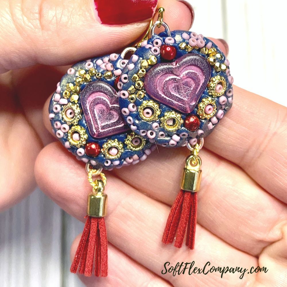 Beaded Mosaic Heart Earrings by Kristan Fagan