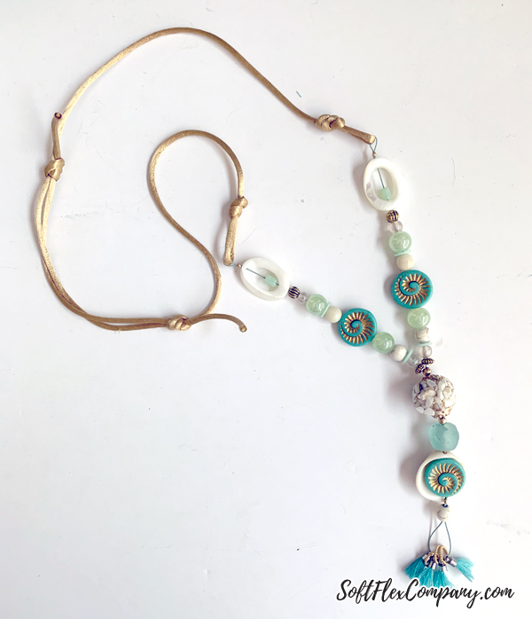 Adjustable Beach Style Necklace with Ammonite Beads and Rattail Satin Cord by Kristen Fagan