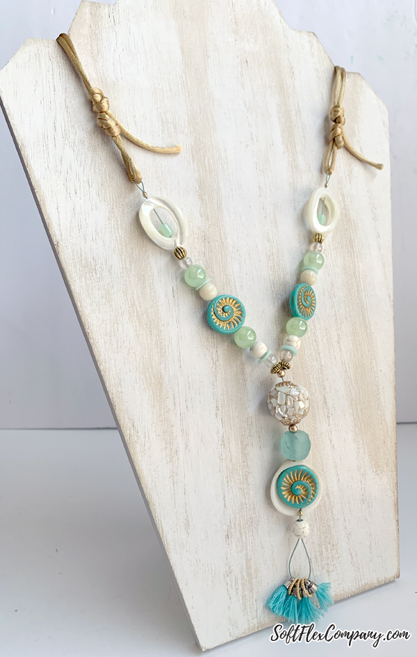 Adjustable Beach Style Necklace with Ammonite Beads and Rattail Satin Cord by Kristen Fagan