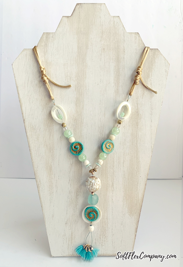 Adjustable Beach Style Necklace with Ammonite Beads and Rattail Satin Cord by Kristen Fagan