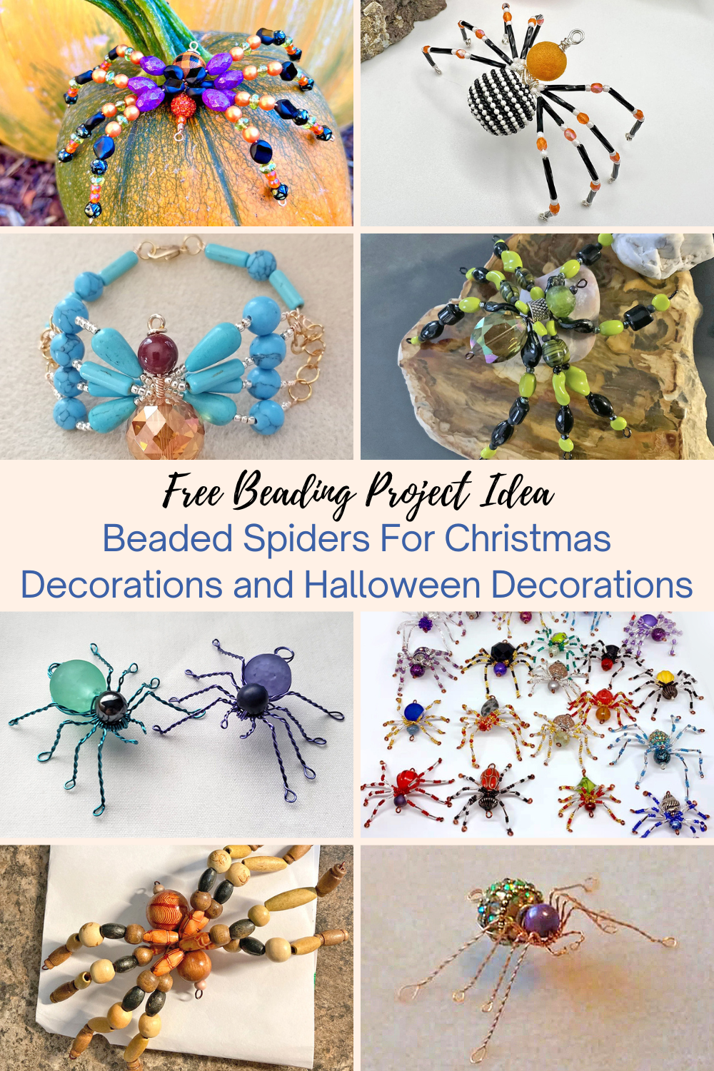 Beaded Spiders For Christmas Decorations and Halloween Decorations Collage