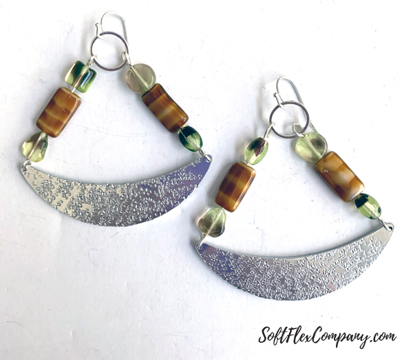 Hammered Metal, Boho Beaded Crescent Swing Earrings by Kristen Fagan