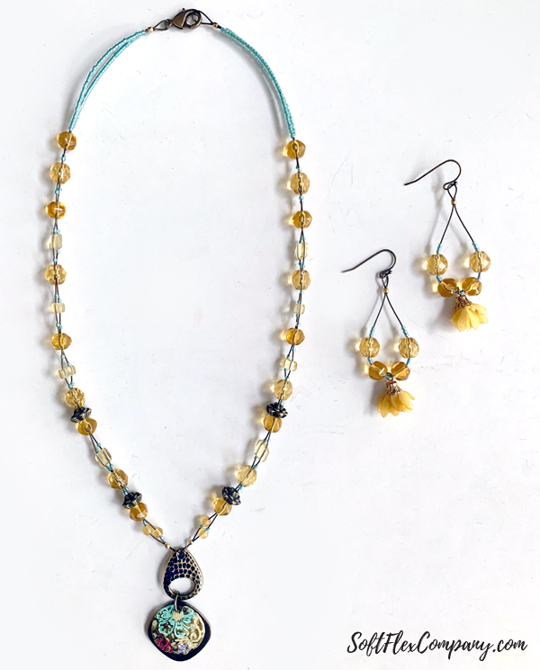 Antique Brass Beaded Pendant Necklace & Earrings by Kristen Fagan