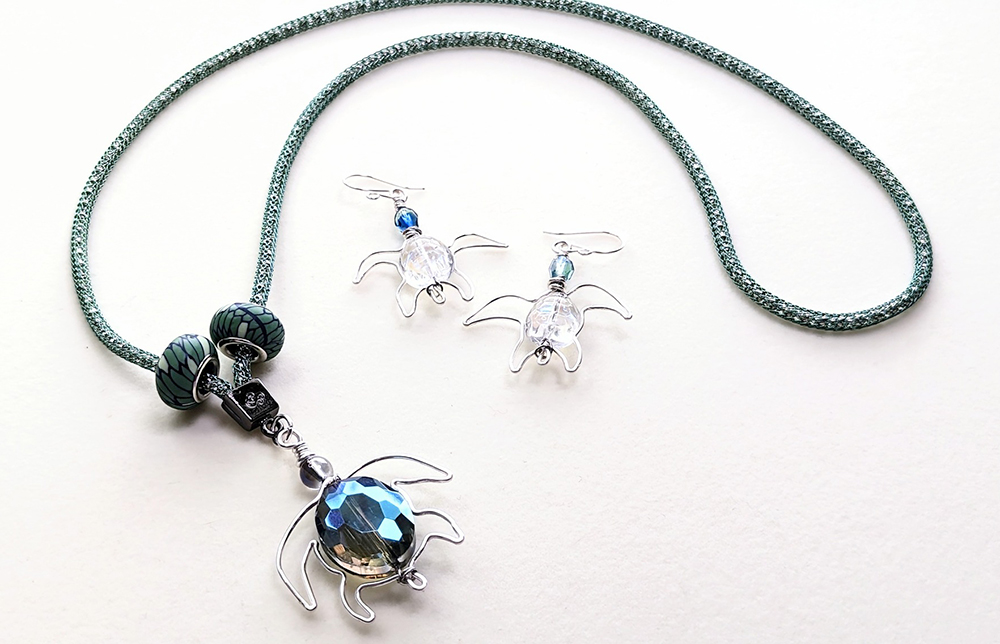 Turtle Pendant Necklace & Earrings by Beki Foster