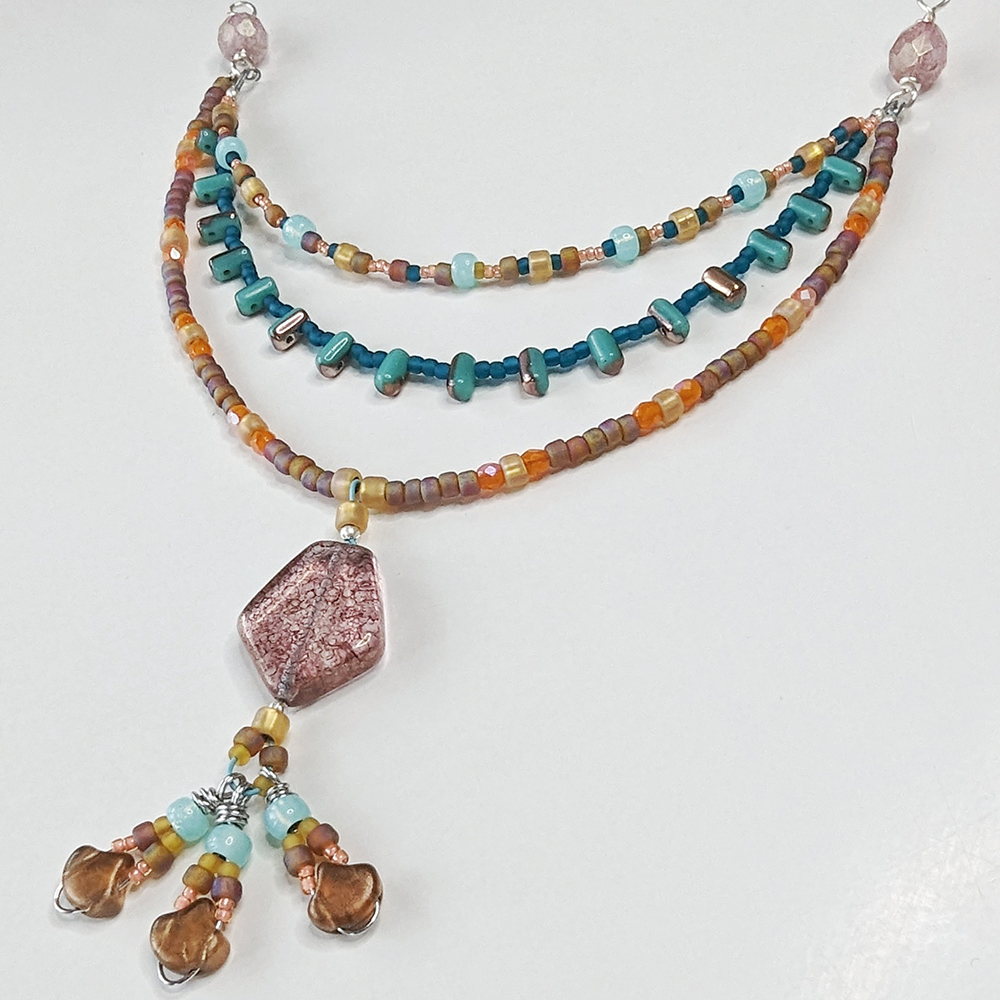 Seed Bead & Fossil Coral Agate Necklace by Cassandra Spicer