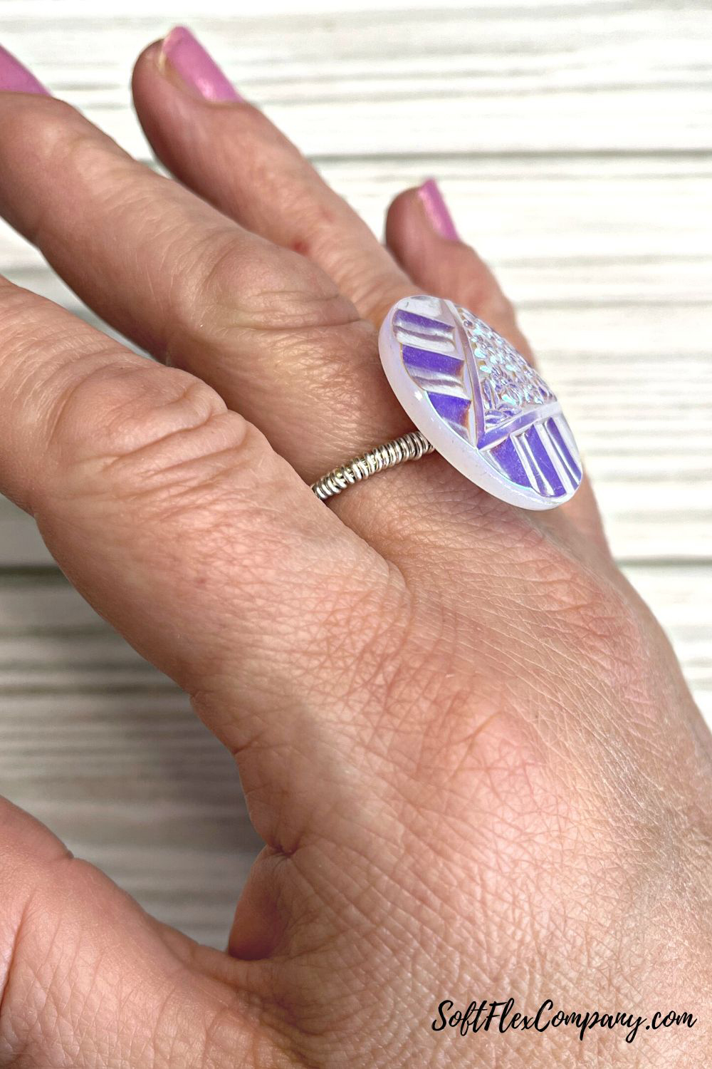 Czech Glass Button Ring Using Soft Flex Craft Wire by Kristen Fagan