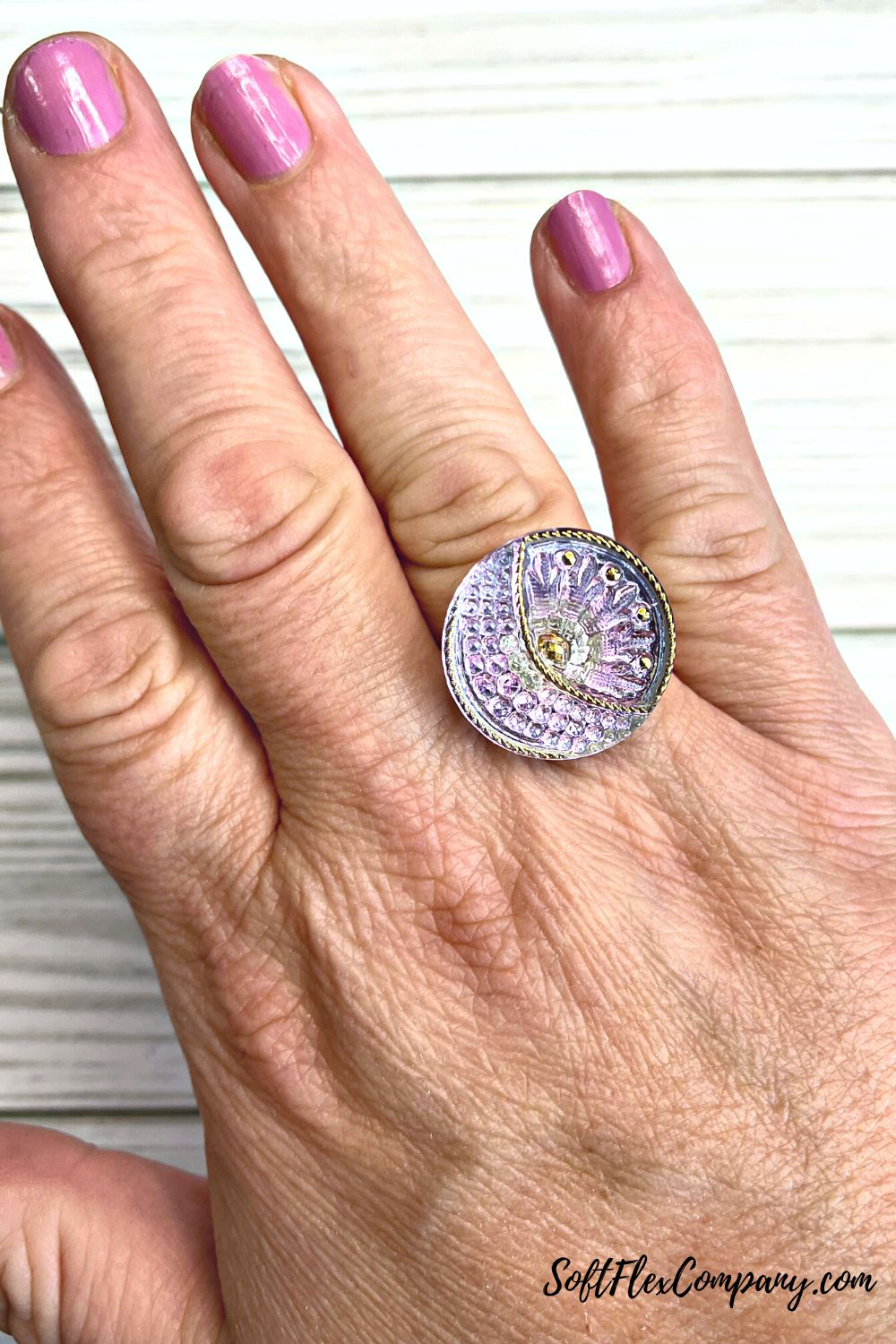 Czech Glass Button Ring Using Soft Flex Craft Wire by Kristen Fagan