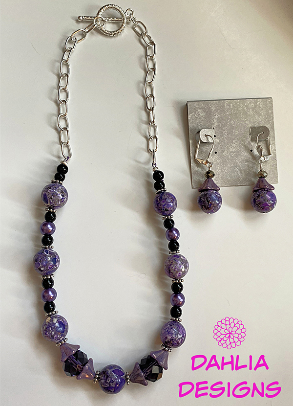 Purple Bell Flower Necklace & Earrings by Deb Houck