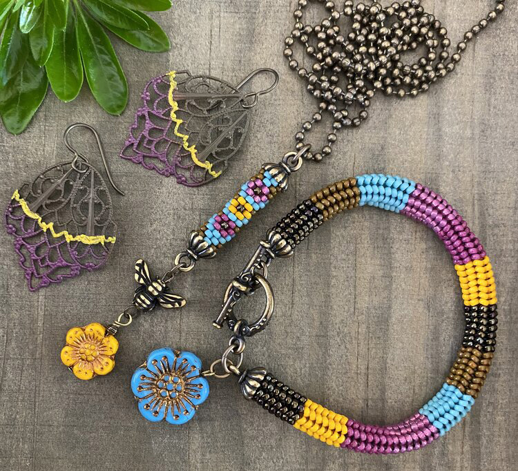 Bright and Colorful Jewelry Set using Beaded Rope and Caps by Danielle Wickes Bright and Colorful Jewelry Set using Beaded Rope and Caps by Danielle Wickes