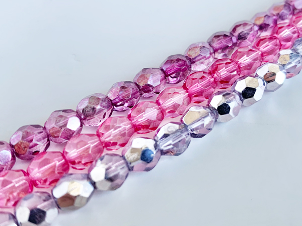 7mm Pretty in Pink Curated Czech Glass Fire Polish Faceted Rounds Bundle (All 3 Strands)