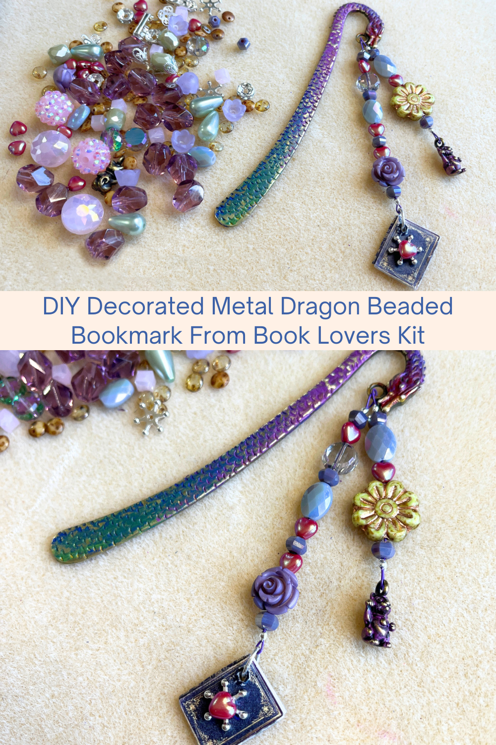 DIY Decorated Metal Dragon Beaded Bookmark From Book Lovers Kit Collage