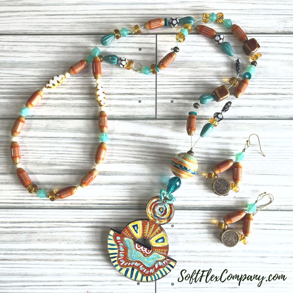 Kitschy Painted Pendant Necklace & Earrings by Kristen Fagan