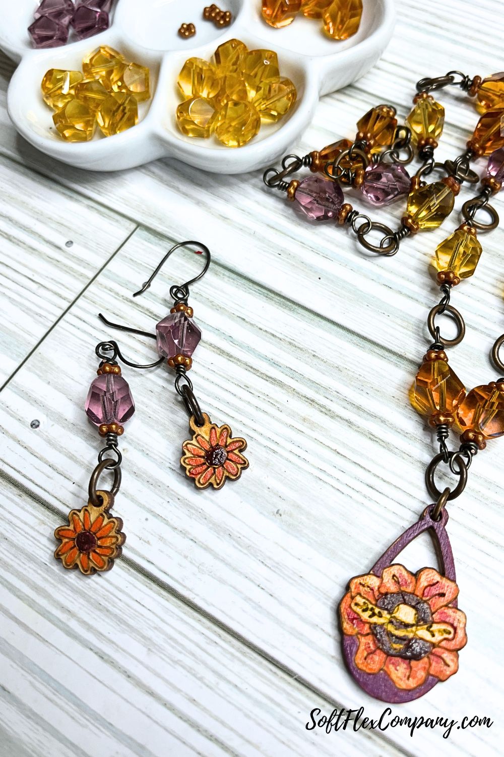 Wooden Bee & Flower Jewelry by Kristen Fagan