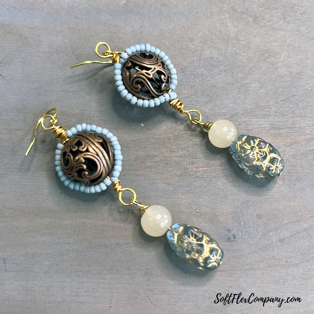 Beaded Drop Earrings With Wire Wrapped Seed Beads by Kristen Fagan