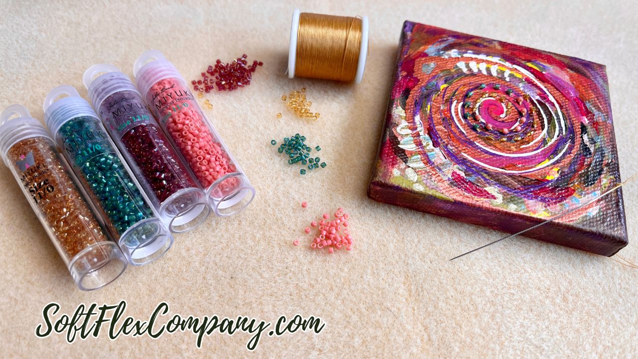Seed Bead Embroidery Embellish Canvas Painting by Kristen Fagan