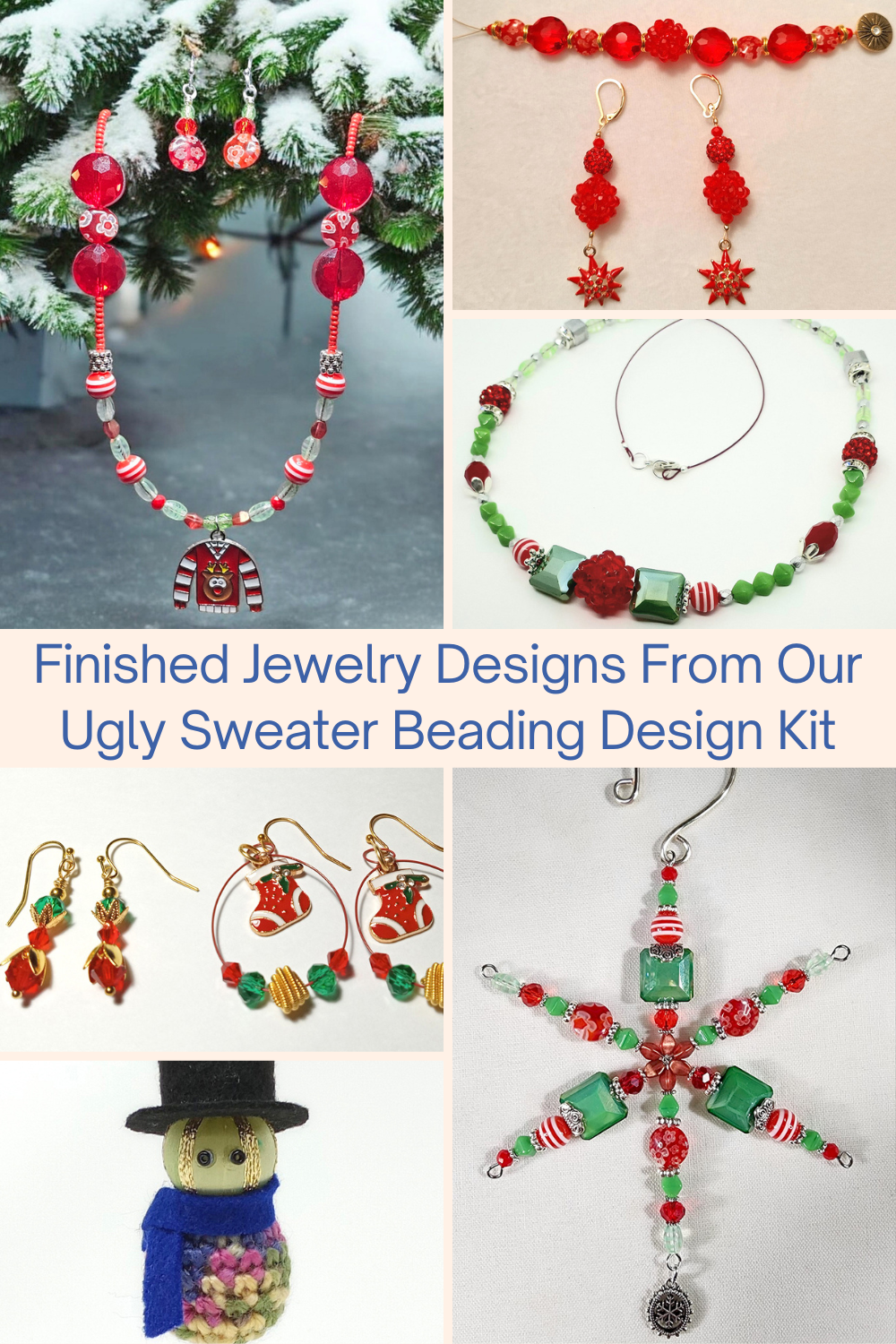 Finished Jewelry Designs From Our Ugly Sweater Beading Design Kit Collage