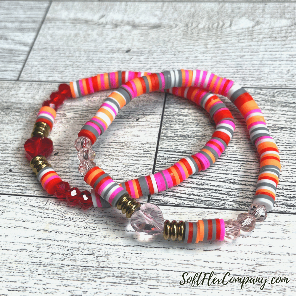Multicolor Heishi Beads & Crystal Heart Stretch Bracelet by Kristen Fagan