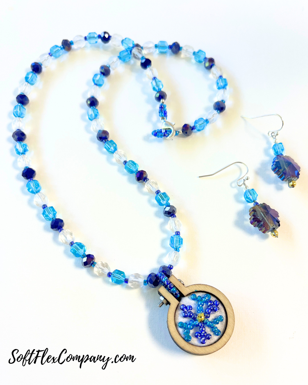 Arctic Circle Bead Embroidery Pendant Necklace and Earrings by Kristen Fagan