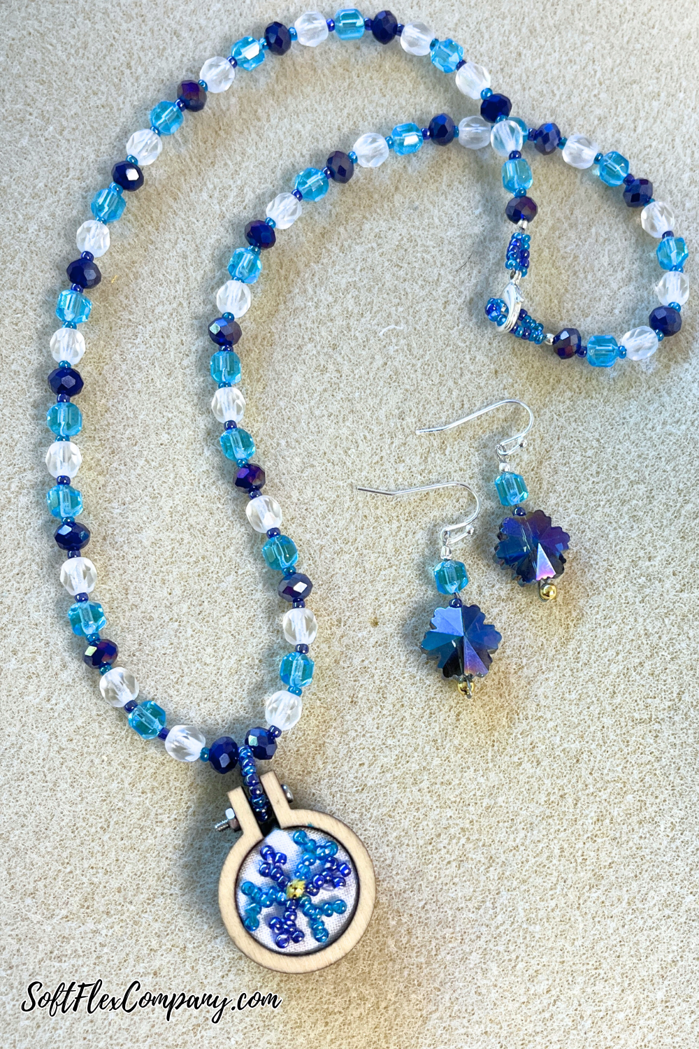 Arctic Circle Bead Embroidery Pendant Necklace and Earrings by Kristen Fagan