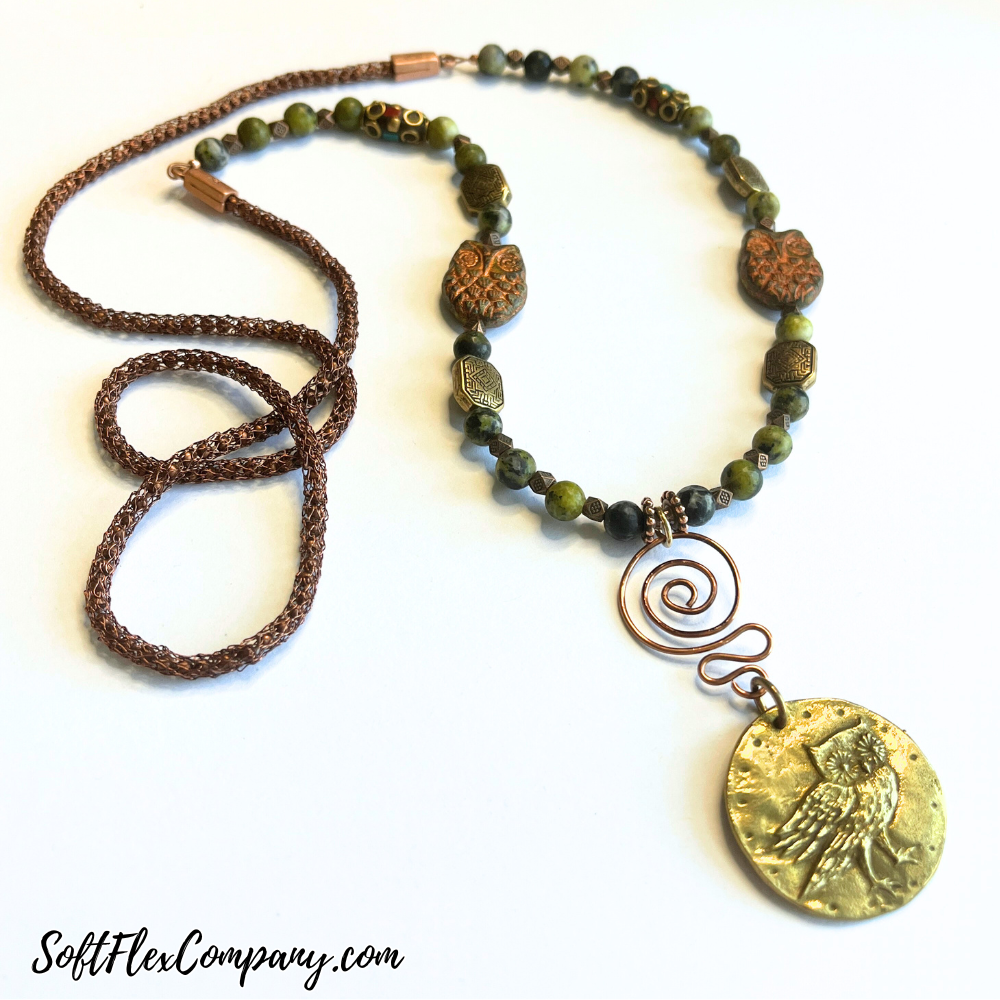 Fall Beaded Owl Necklace by Kristen Fagan