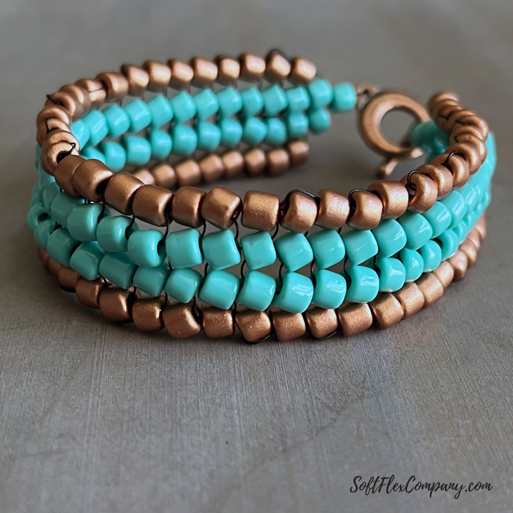 Herringbone Stitch Rola Bead Bracelet With Soft Touch Beading Wire by Kristen Fagan