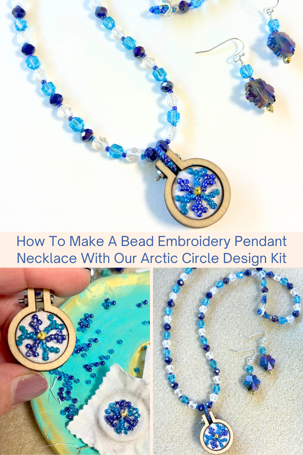 How To Make A Bead Embroidery Pendant Necklace With Our Arctic Circle Design Kit Collage