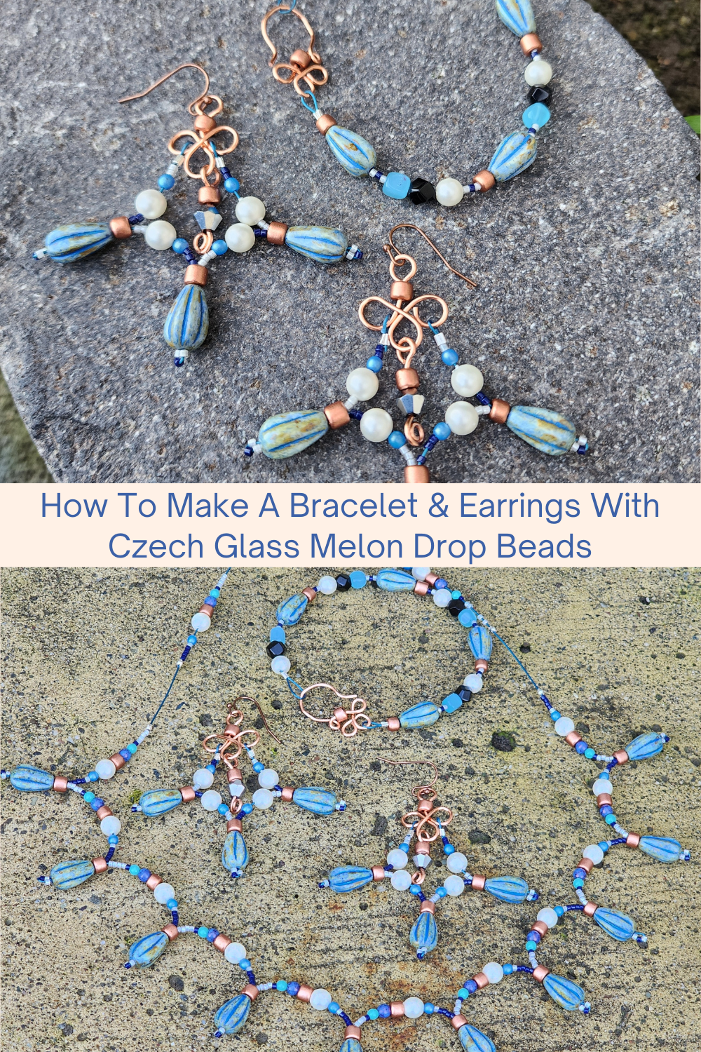 How To Make A Bracelet & Earrings With Czech Glass Melon Drop Beads Collage