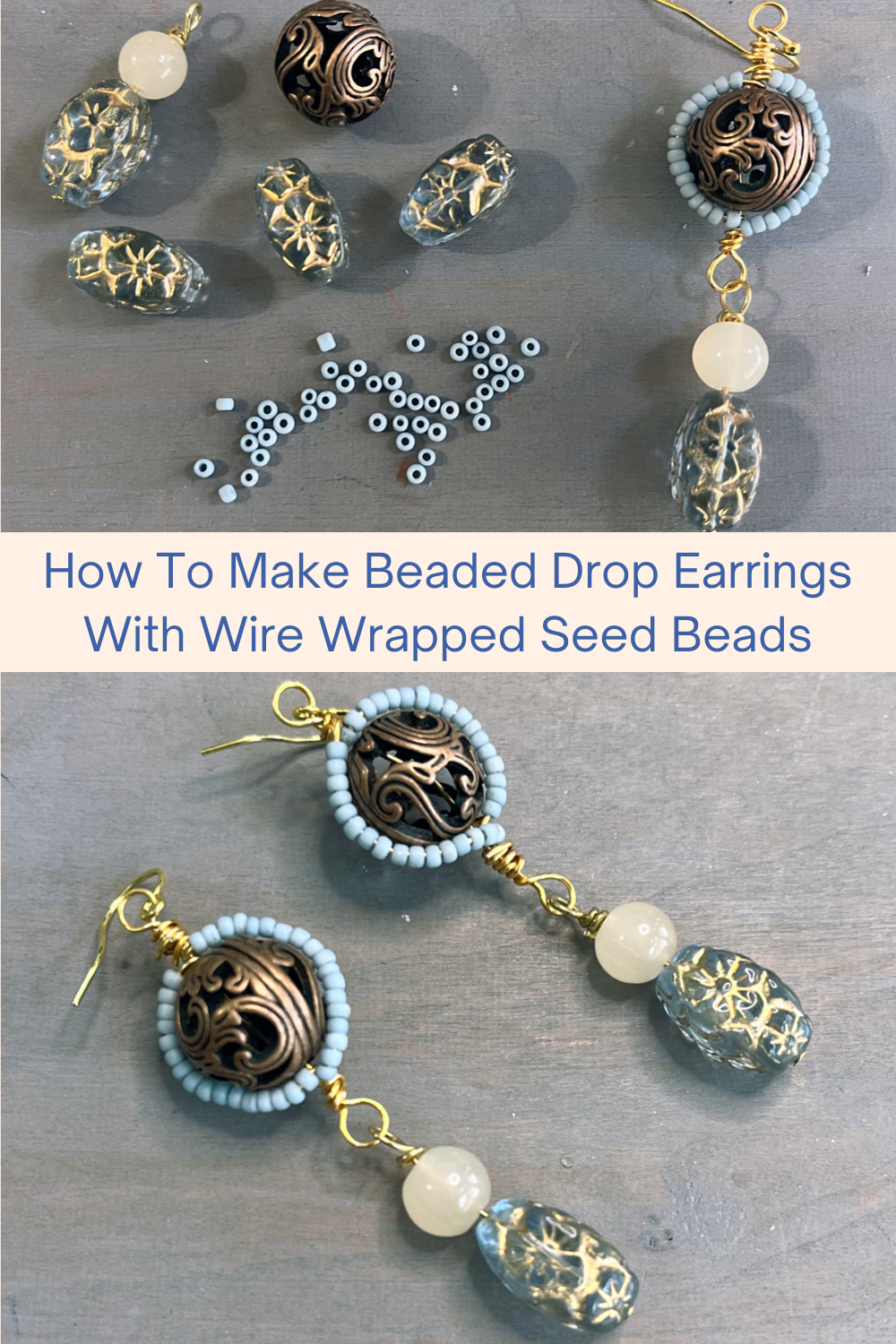 How To Make Beaded Drop Earrings With Wire Wrapped Seed Beads Collage