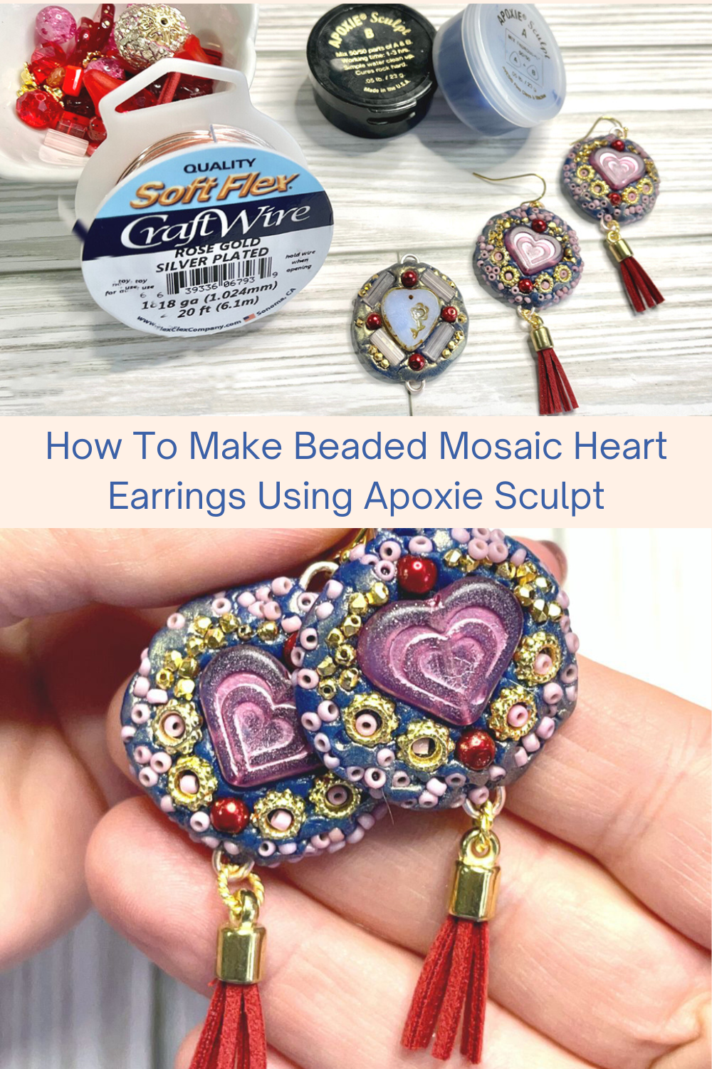 How To Make Beaded Mosaic Heart Earrings Using Apoxie Sculpt Collage