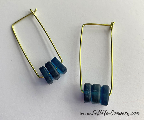 Rectangle Earrings With Blue Beads
