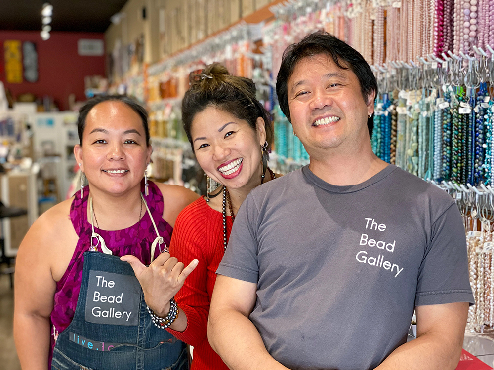 Jamie Yoshida, owner of The Bead Gallery, Honolulu with Jason and Michelle