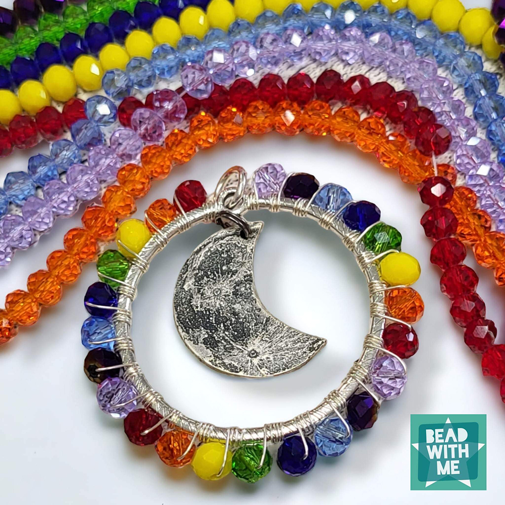 Rainbow Crystal Moon Pendant by Kay Goss
