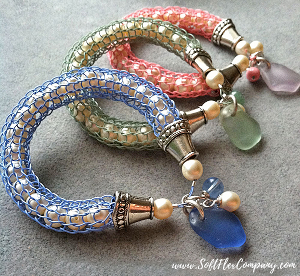 Knitted Bangles with Sea Glass & Pearls by Kristen Fagan