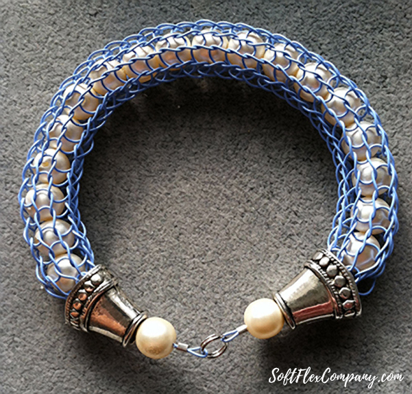 Knitted Bangle with Sea Glass and Pearls by Kristen Fagan