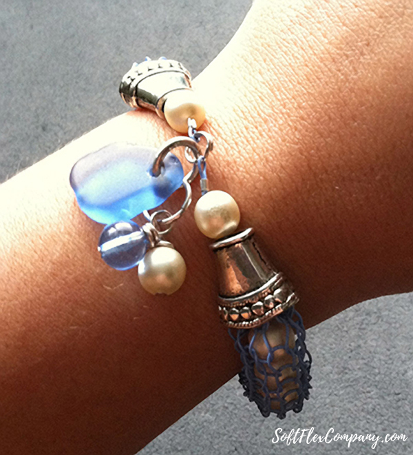 Knitted Bangle with Sea Glass and Pearls by Kristen Fagan