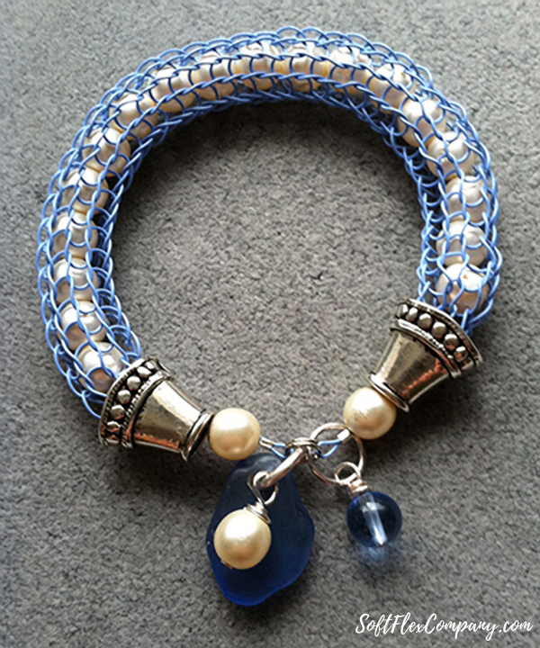 Knitted Bangle with Sea Glass and Pearls by Kristen Fagan