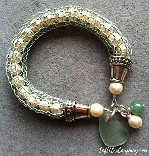 Knitted Bangle with Sea Glass and Pearls by Kristen Fagan