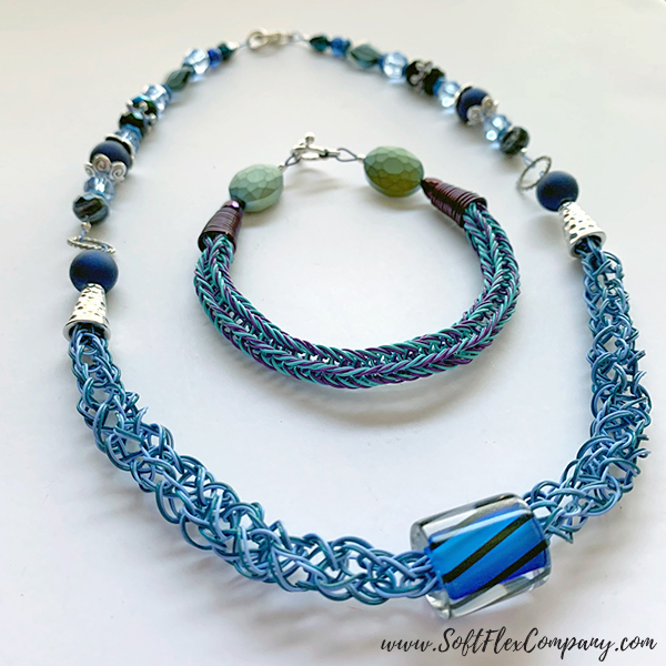 Knitted Jewelry with Two Soft Flex Beading Wire Colors by Kristen Fagan