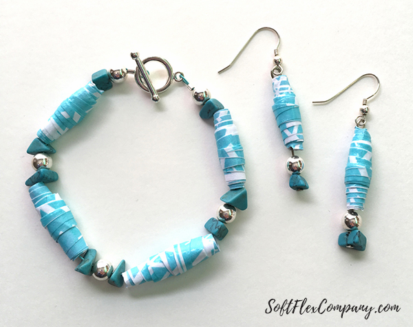 Handmade Holiday Paper Beads Bracelet and Earrings by Kristen Fagan