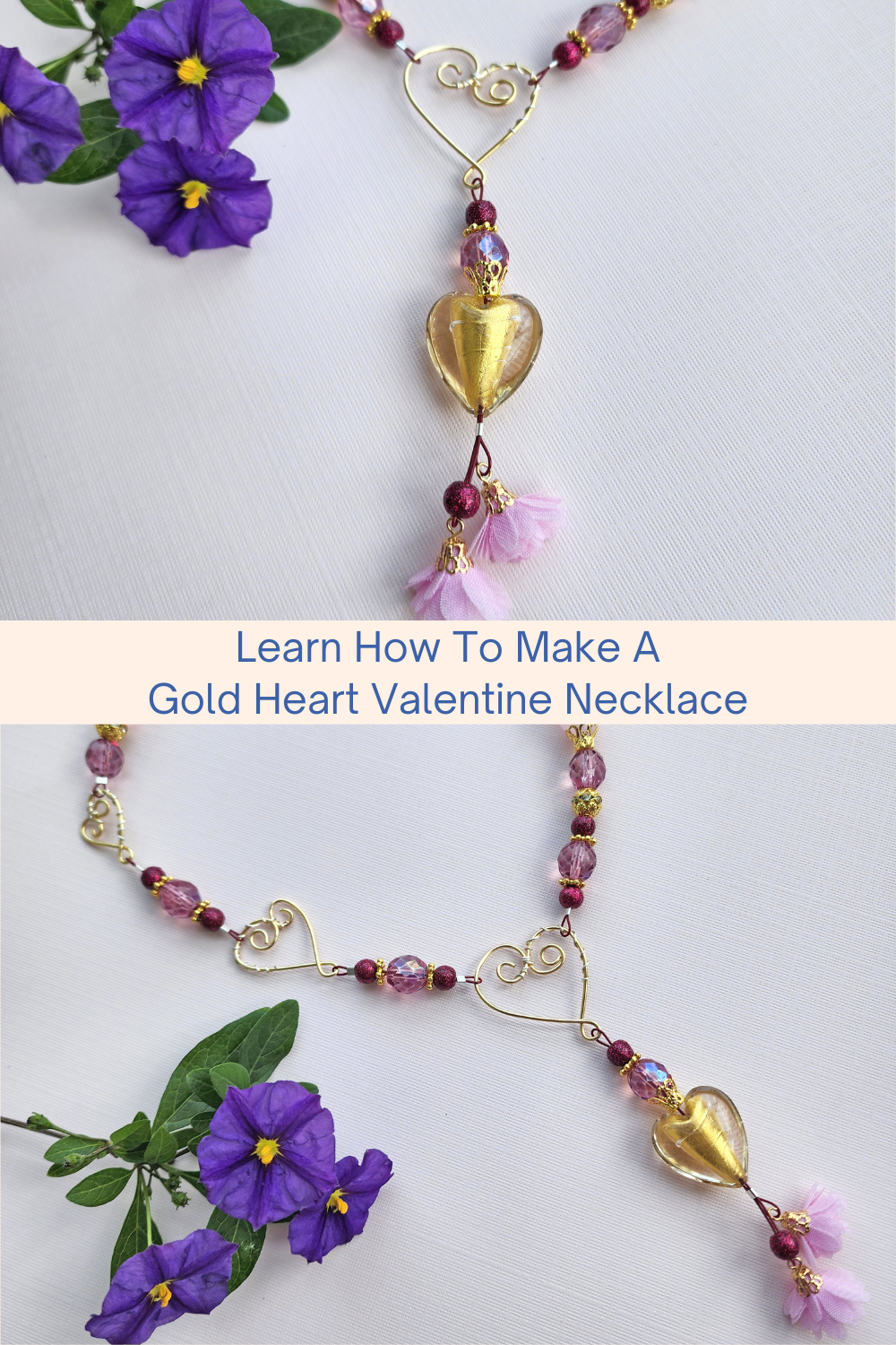 Learn How To Make A Gold Heart Valentine Necklace Collage