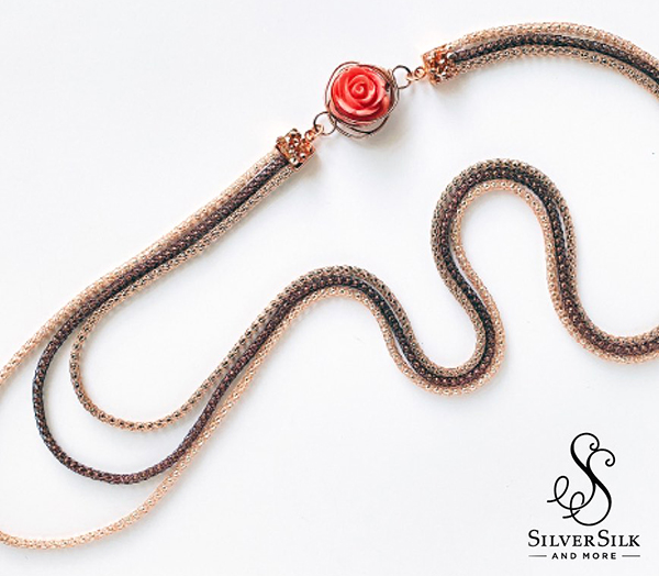 SilverSilk Triple Stack Rose Necklace by Nealay Patel