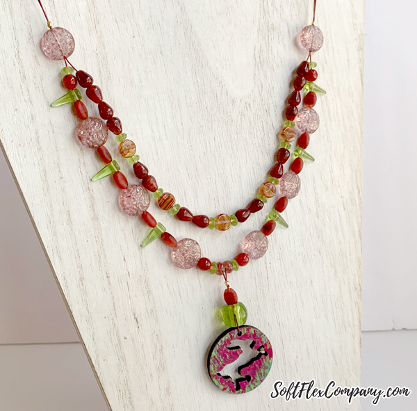Hand Painted Wood Pendant and Soft Flex Beaded Necklace by Kristen Fagan Hand Painted Wood Pendant and Soft Flex Beaded Necklace by Kristen Fagan