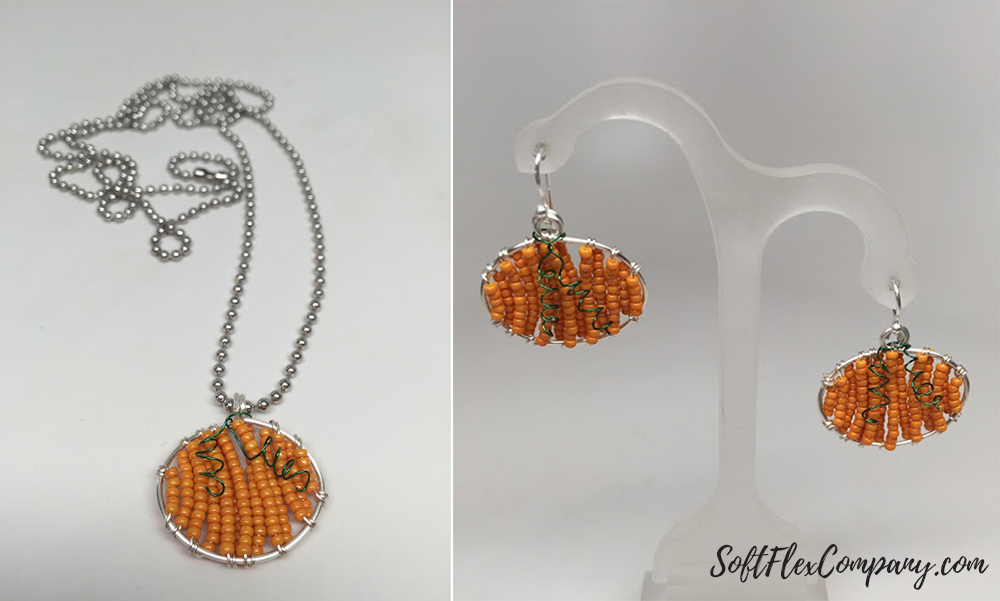 Beaded Pumpkin Necklace & Earrings by Sara Oehler