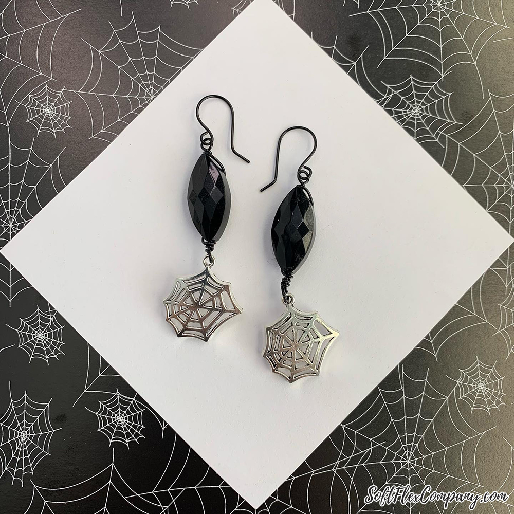 Black Bead & Silver Cobweb Earrings by Sara Oehler