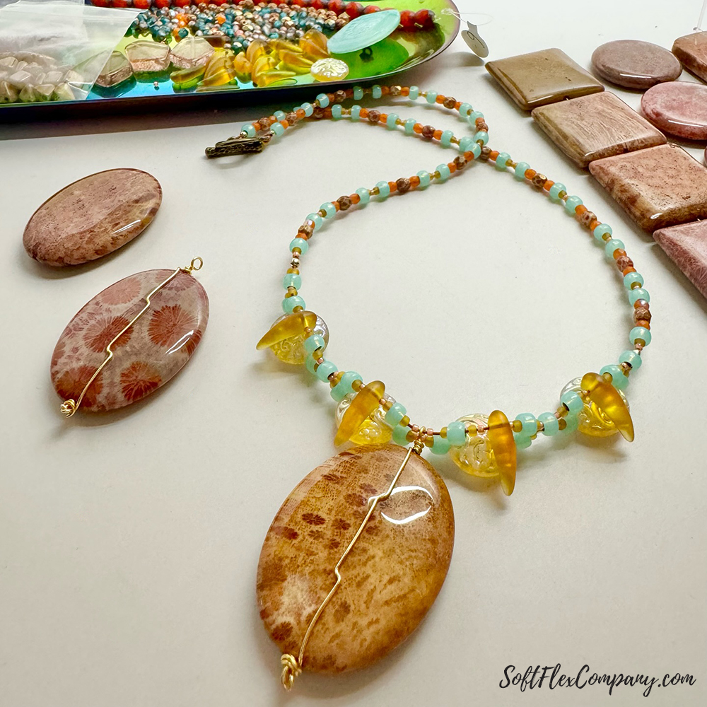 Fossil Coral Agate Bead & Seed Bead Necklace by Sara Oehler